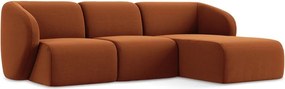 Zamatová rohová pohovka v terakotovej farbe (pravý roh/s leňoškou) Lani – Makamii