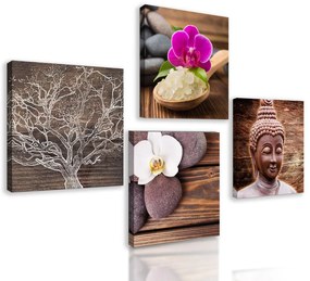 Set obrazov s motívom Feng Shui s dreveným motívom