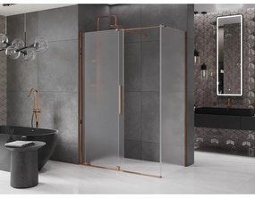 Mexen Velar, sprchový kút s posuvnými dverami 150 x 75 cm, 8mm sklo námraza, ružové zlato, 871-150-075-31-55
