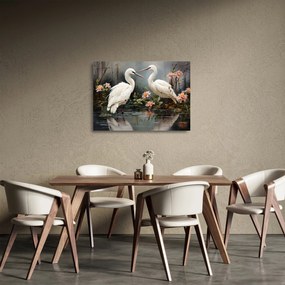 Sklenený obraz - Žeriavy biely (70x50 cm)
