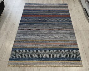 HU Viacfarebný pruhovaný koberec Banco 1049-modrý Rozmer: 60x110 cm