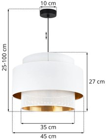 Závesné svietidlo Asti, 1x PVC/biele textilné tienidlo, (fi 45cm), g/c, b
