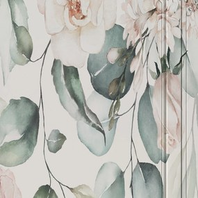 Ozdobný paraván Květiny Pastelové listy - 180x170 cm, päťdielny, obojstranný paraván 360°
