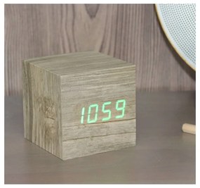 Svetlohnedý budík so zeleným LED displejom Gingko Cube Click Clock