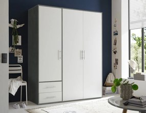 Šatníková skriňa Valencia,155 cm, optika šedého kovu/biela