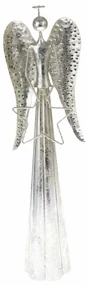 Vianočná kovová LED dekorácia Angel with star​ strieborná, 23 x 70 cm
