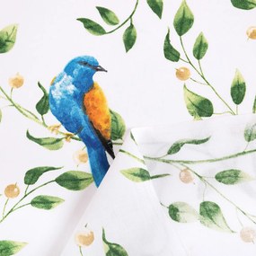 Biante Bavlnený záves Sandra SA-501 Modré vtáky a vetvičky na bielom 150x150 cm