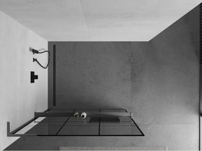 Mexen Kioto+ L, sprchová zástena Walk-In s poličkou a vešiakom 100 x 200 cm, 8mm číre sklo čierny vzor, grafitový profil, 800-100-123-66-77