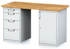 Alfa 3 Dielenský stôl MECHANIC I so zásuvkovým boxom a skrinkou na náradie miesto nôh, 4 zásuvky, 1500 x 685 x 880 mm, sivé dvere