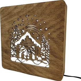AMADEA Drevená lampička betlehem, veľkosť 20 cm, s LED osvetlením s trafom na 12V