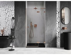 Mexen Lunar L, pravé otočné sprchové dvere 120 cm, 8mm číre sklo, medený matný profil, 834L-120-000-65-00-P