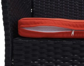 Polyratanová záhradná lavica Halden - čierna, vankúš terakota