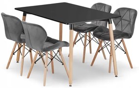 Jedálenský stôl ADRIA čierny so štyrmi stoličkami LAGO zamatové sivé