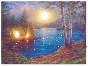 Nástenná maľba horské jazero, 3 LED + 40 LED, 30 x 40 cm