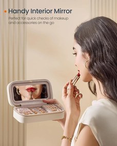 Cestovná šperkovnica, malý organizér na šperky so zrkadlom, biela