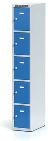 Alfa 3 Šatníková skrinka S6 s úložnými boxami, 5 boxov, 1800 x 300 x 500 mm, otočný zámok, modré dvere