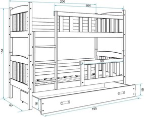 Poschodová posteľ KUBO 200x90 | borovica - zelená