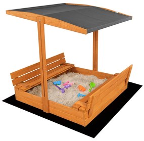 Detské drevené uzatvárateľné pieskovisko s lavičkami a strieškou Baby Mix 120x120 cm sivé