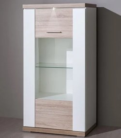 Vitrína Caracas typ 28, dub / biely lesk, s osvetlením