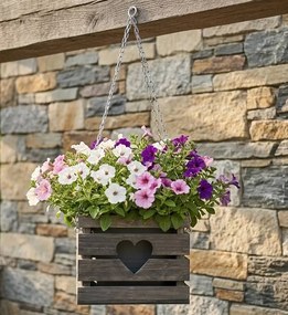 AMADEA Drevený závesný obal na kvetináč so srdcom tmavý, 27x27x21 cm, český výrobok