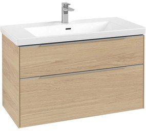 VILLEROY &amp; BOCH Subway 3.0 závesná skrinka pod umývadlo, 2 zásuvky, s LED osvetlením, 973 x 478 x 429 mm, Nordic Oak, C570L0VJ