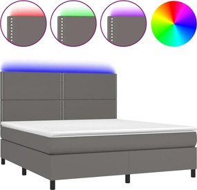 vidaXL Kontinentálna posteľ s matracom a Led, šedá ekokoža 180x200 cm