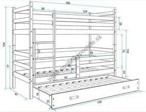 Poschodová posteľ s prístelkou ERIK 3 - 160x80cm - Borovica - Zelená