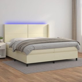 Boxspring posteľ s matracom a LED krémová 200x200 cm umelá koža 3139345