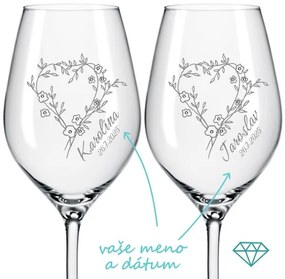 Svadobné poháre na víno Rozkvitnuté srdcia s kryštálmi 2 ks