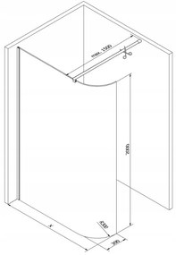 Mexen Kioto zaoblená sprchová zástena Walk-In 160x200 cm, 8mm číre sklo, 800-160-000-00-06