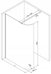 Mexen Kioto zaoblená sprchová zástena Walk-In 160x200 cm, 8mm číre sklo, 800-160-000-00-06