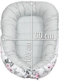 Obojstranné hniezdočko (kokon) pre bábätko - BABYMAM PREMIUM set 7v1 - Lapač snov so sivou Minky