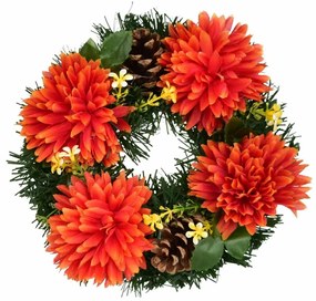 Dušičkový venček zdobený jesennými kvetmi 20 cm, oranžová