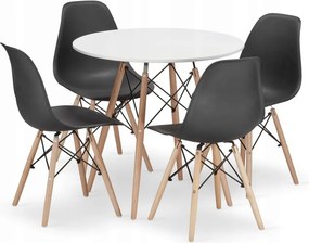 Jedálenská zostava TODI 80cm okrúhly stolový set biely a 2 stoličky OSAKA čierne + 2 stoličky OSAKA čierne  ZADARMO