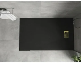 Mexen Hugo, obdĺžniková sprchová vanička SMC 140 x 90 cm, čierna, zlatá krytka, 42709014-G