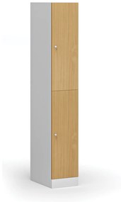 Šatníková skrinka s úložnými boxmi, 2 boxy, 1850 x 300 x 500 mm, cylindrický zámok, laminované dvere, buk