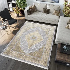Exkluzívny moderný koberec sivej farby so zlatým orientálnym vzorom Šírka: 160 cm | Dĺžka: 230 cm