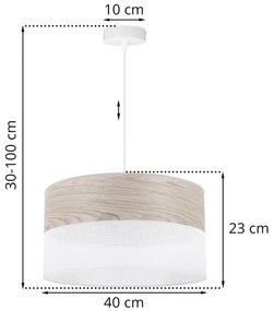 Light Home Závesné svietidlo Wood, 1x svetlobéžová dubová dýha/biele PVCové tienidlo, (fi 40cm)