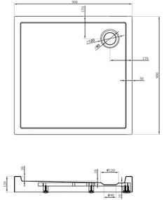 Mexen Flow+, štvorcová sprchová vanička 90 x 90 cm, čierna matná, 46S709090H