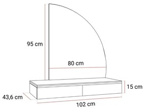 TOALETNÝ STOLÍK NESSIE BIELY LESK PRAVÝ + STRIEBORNÝ + ZRKADLO POLMESIAC