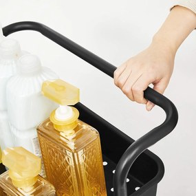 Úložný vozík 3-úrovňový s rukoväťou, s 2 organizérmi, čierny