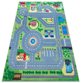 Detský koberec protišmykový BAMBINO 9028 mesto, zelený / sivý