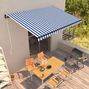 vidaXL Ručná zaťahovacia markíza 450x300 cm modrá a biela