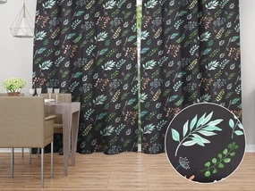 Biante Bavlnený záves Sandra SA-556 Vetvičky s lístkami na čiernom 150x140 cm