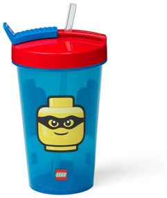 Modrý téglik s červeným vekom a slamkou LEGO® Iconic, 500 ml