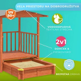 Pieskovisko s verandou SUNNY, 130x130x143cm, hnedá/šedá Jurhan