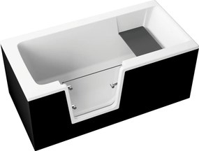 Vaňa s dvierkami Polimat VOVO 140x70 s čiernym čelným krycím panelom + vaňový sifón automat s prepadom VABPS-ZU 70