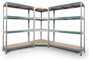Bezskrutkový kovový regál RIVET CORNER PACK 180x210x240x45 cm, 4x HDF polica, zinok