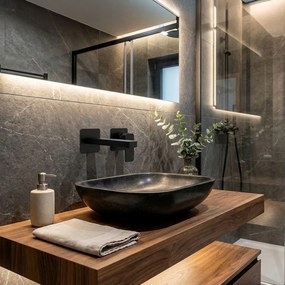 Rea Arlo, podomietková umývadlová batéria 200 mm + BOX inštalačný systém, čierna matná, REA-B5609