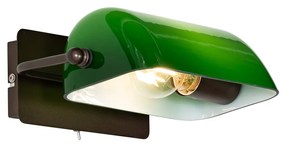 Klasická nástenná lampa notára tmavá bronz so zeleným sklom - Banker